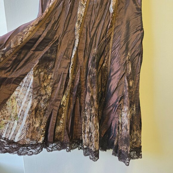 Forest Fairy Grunge Whimsigoth Metallic Brown Pleated Midi Skirt Snake Print Pan - Picture 6 of 13